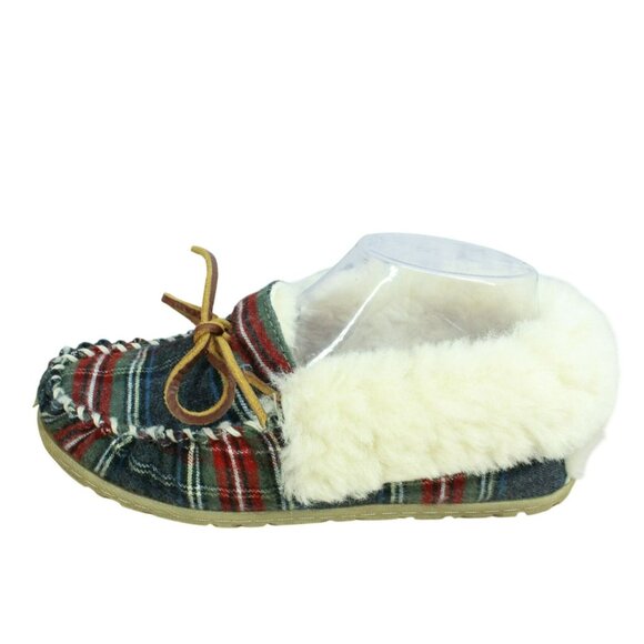 LL Bean Multicolor Wool Wicked Good Plaid Lined Moccasin Slippers Size 6 M - Picture 1 of 10